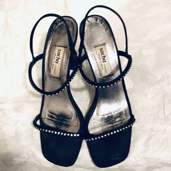 Rhinestone & Black Satin 4" Heels - Picture 10 of 14